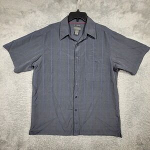 Saddlebred Mens Luxury Microfiber‎ Gray Blue Plaid Short Sleeve Button Up Shirt